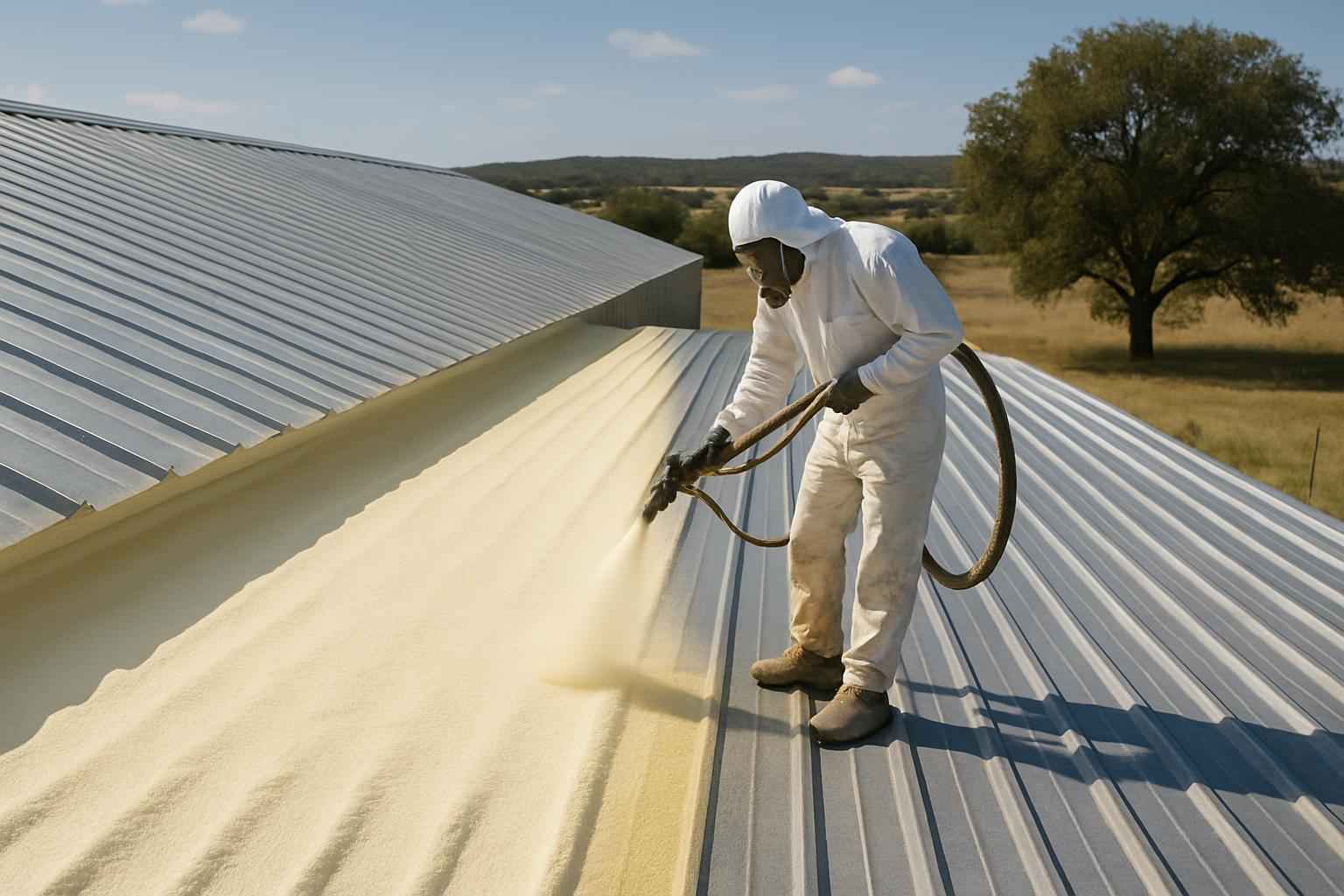 Warehouse Metal Roof Foam in Doss TX